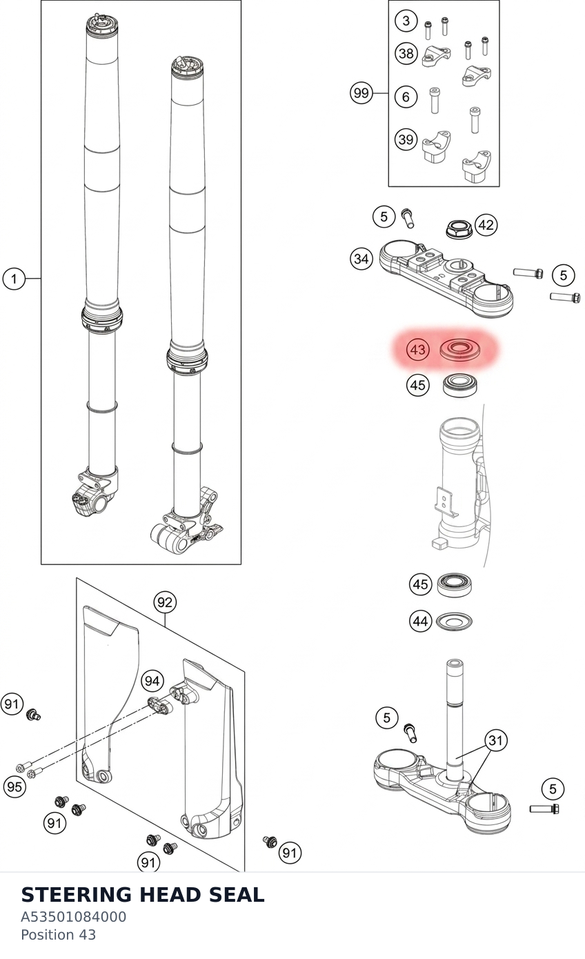 Diagram preview: STEERING HEAD SEAL (A53501084000)