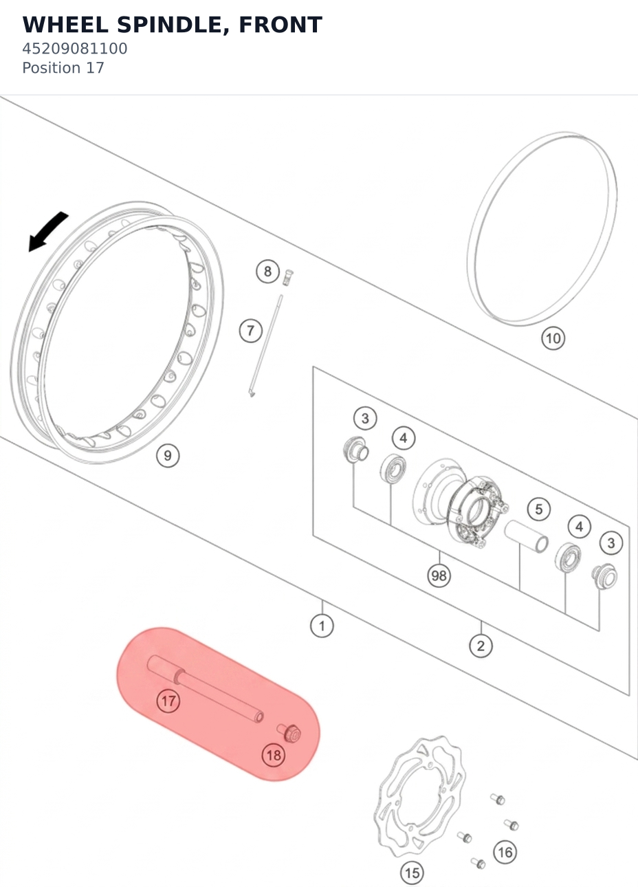 Diagram preview: WHEEL SPINDLE, FRONT (45209081100)