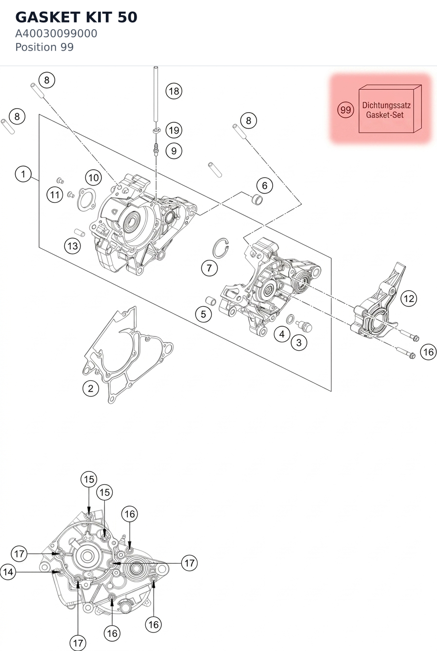 Diagram preview: GASKET KIT 50 (A40030099000)