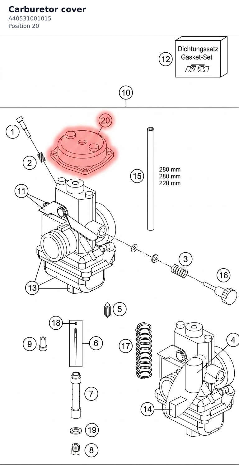 Diagram preview: Carburetor cover (A40531001015)
