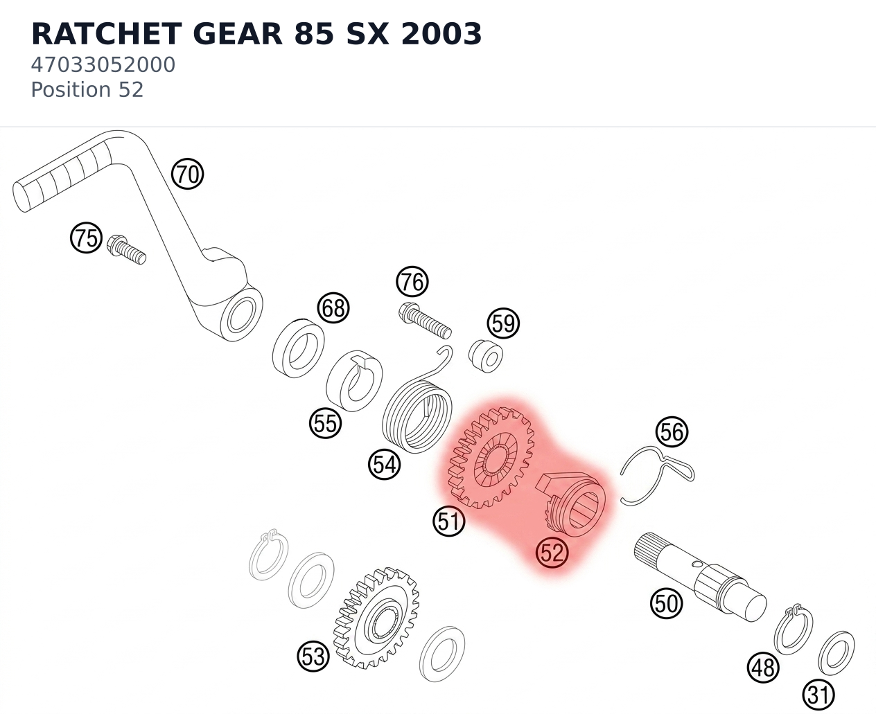 Diagram preview: RATCHET GEAR 85 SX 2003 (47033052000)