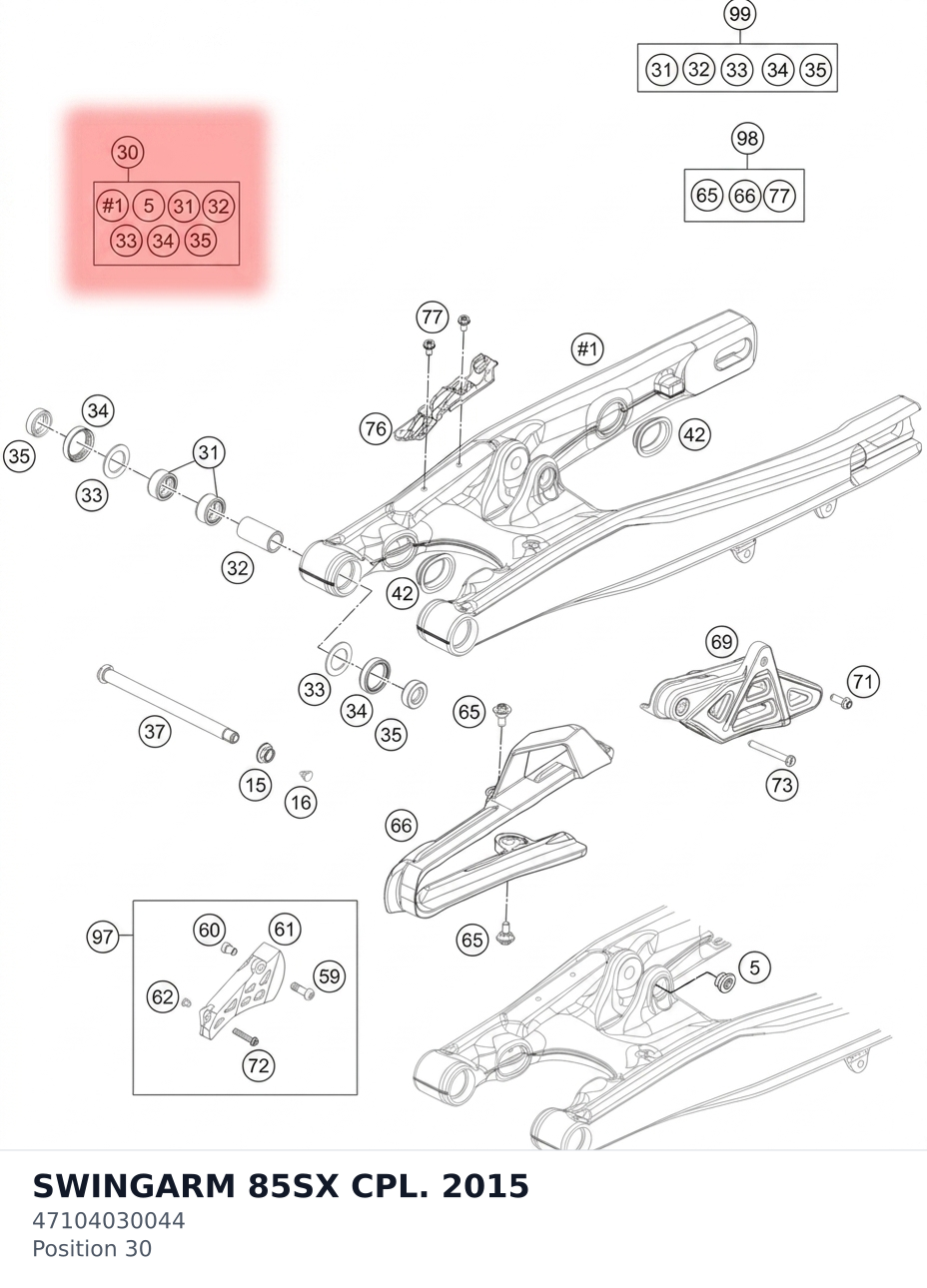 Diagram preview: SWINGARM 85SX CPL. 2015 (47104030044)