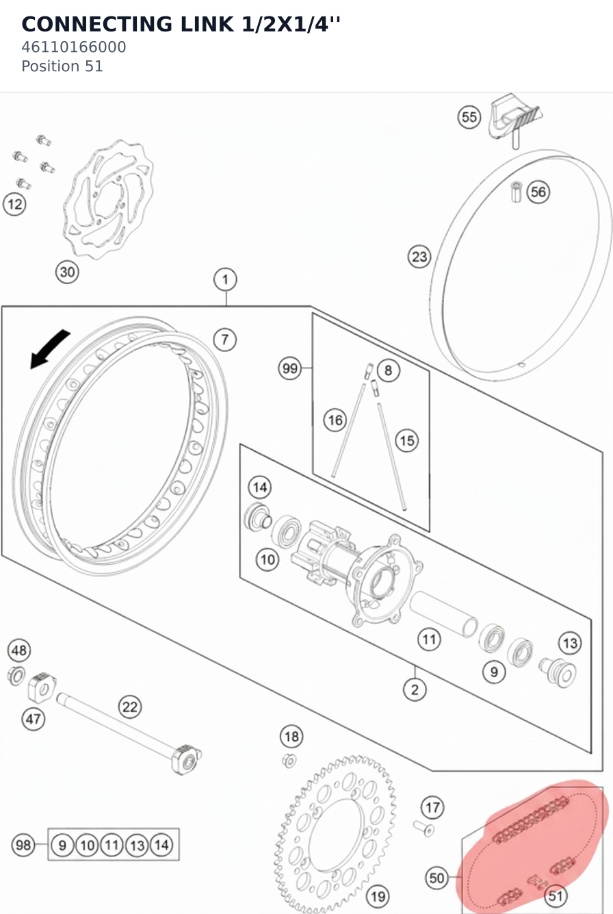 Diagram preview: CONNECTING LINK 1/2X1/4'' (46110166000)