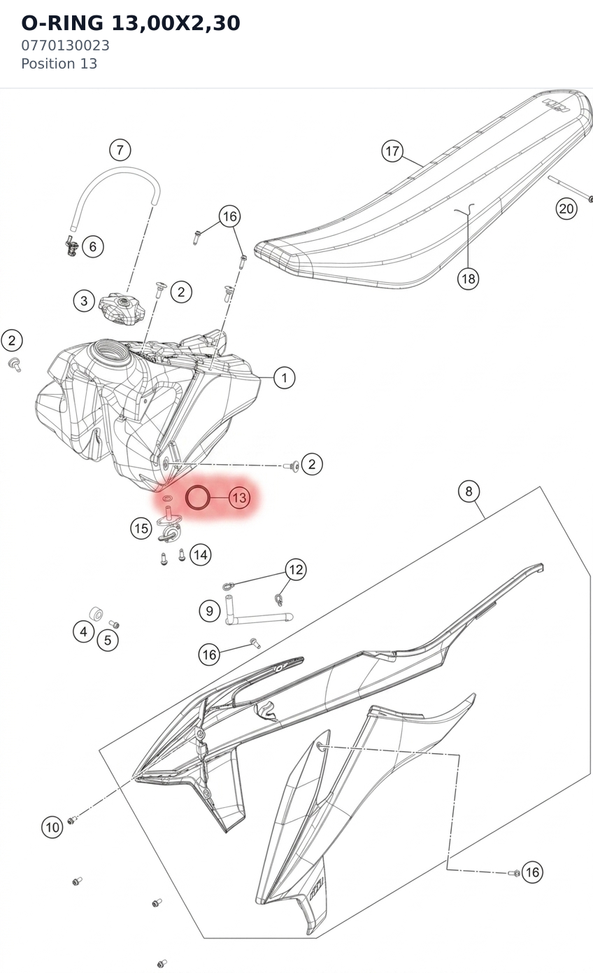 Diagram preview: O-RING 13,00X2,30 (0770130023)