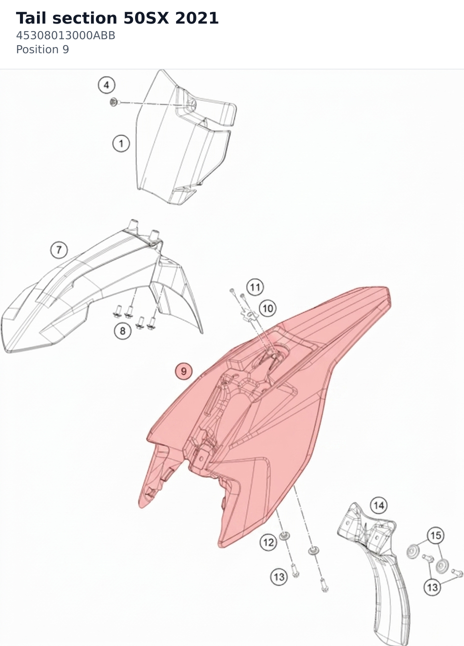 Diagram preview: Tail section 50SX 2021 (45308013000ABB)
