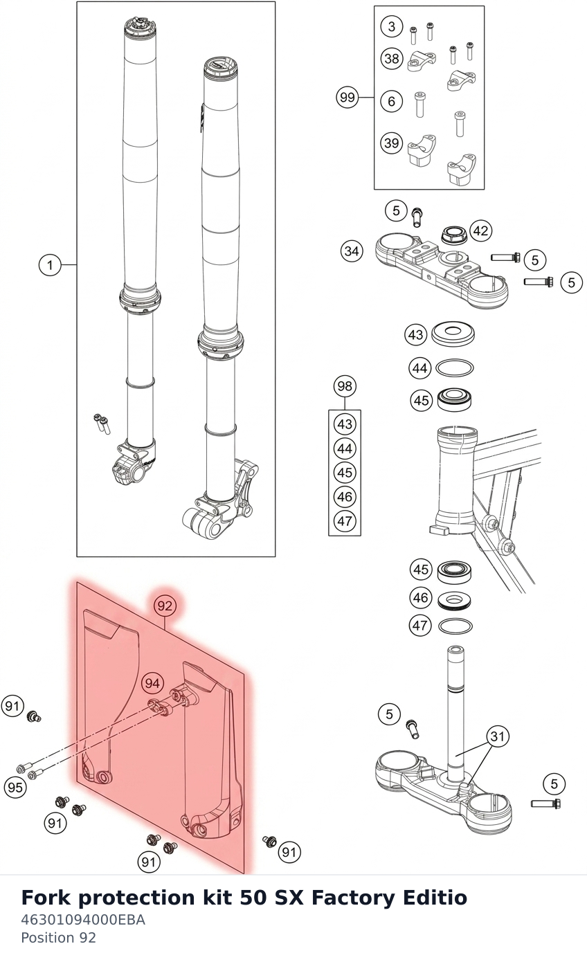 Diagram preview: Fork protection kit 50 SX Factory Editio (46301094000EBA)