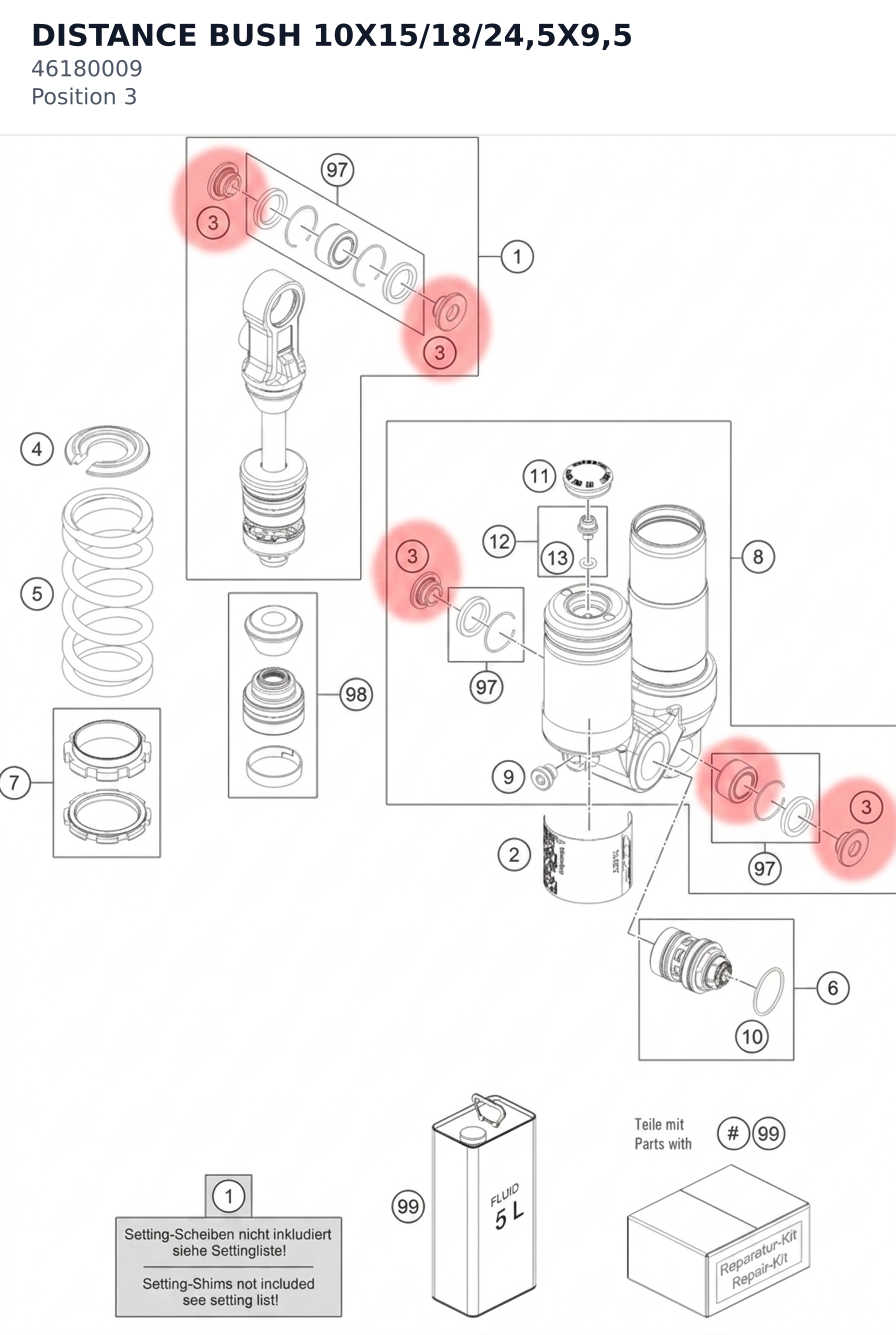 Diagram preview: DISTANCE BUSH 10X15/18/24,5X9,5 (46180009)
