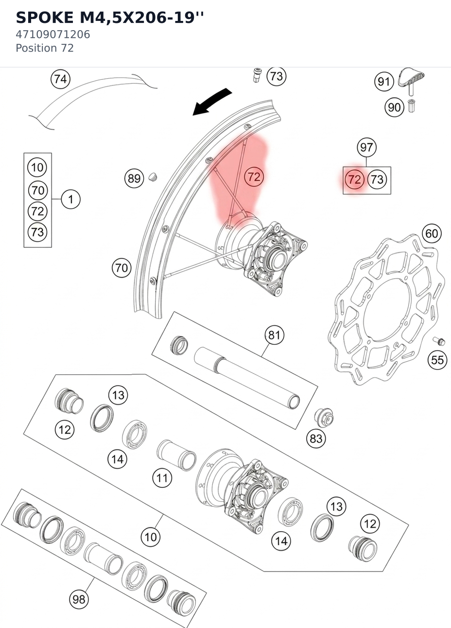 Diagram preview: SPOKE M4,5X206-19'' (47109071206)