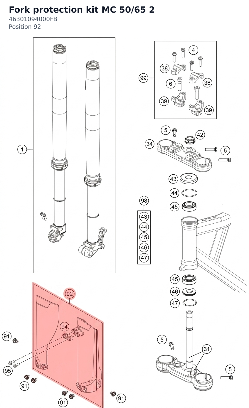 Diagram preview: Fork protection kit MC 50/65 2 (46301094000FB)