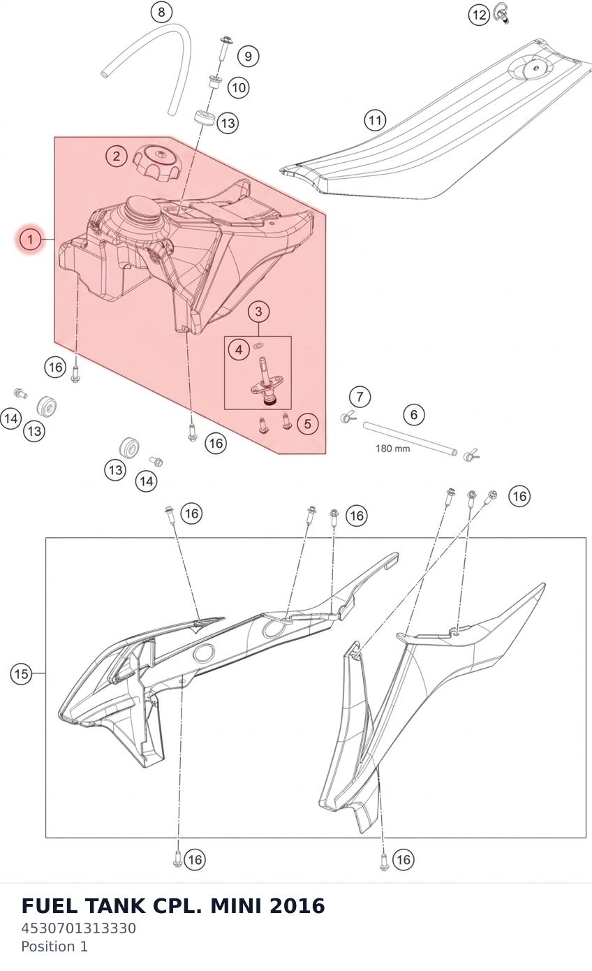Diagram preview: FUEL TANK CPL. MINI 2016 (4530701313330)