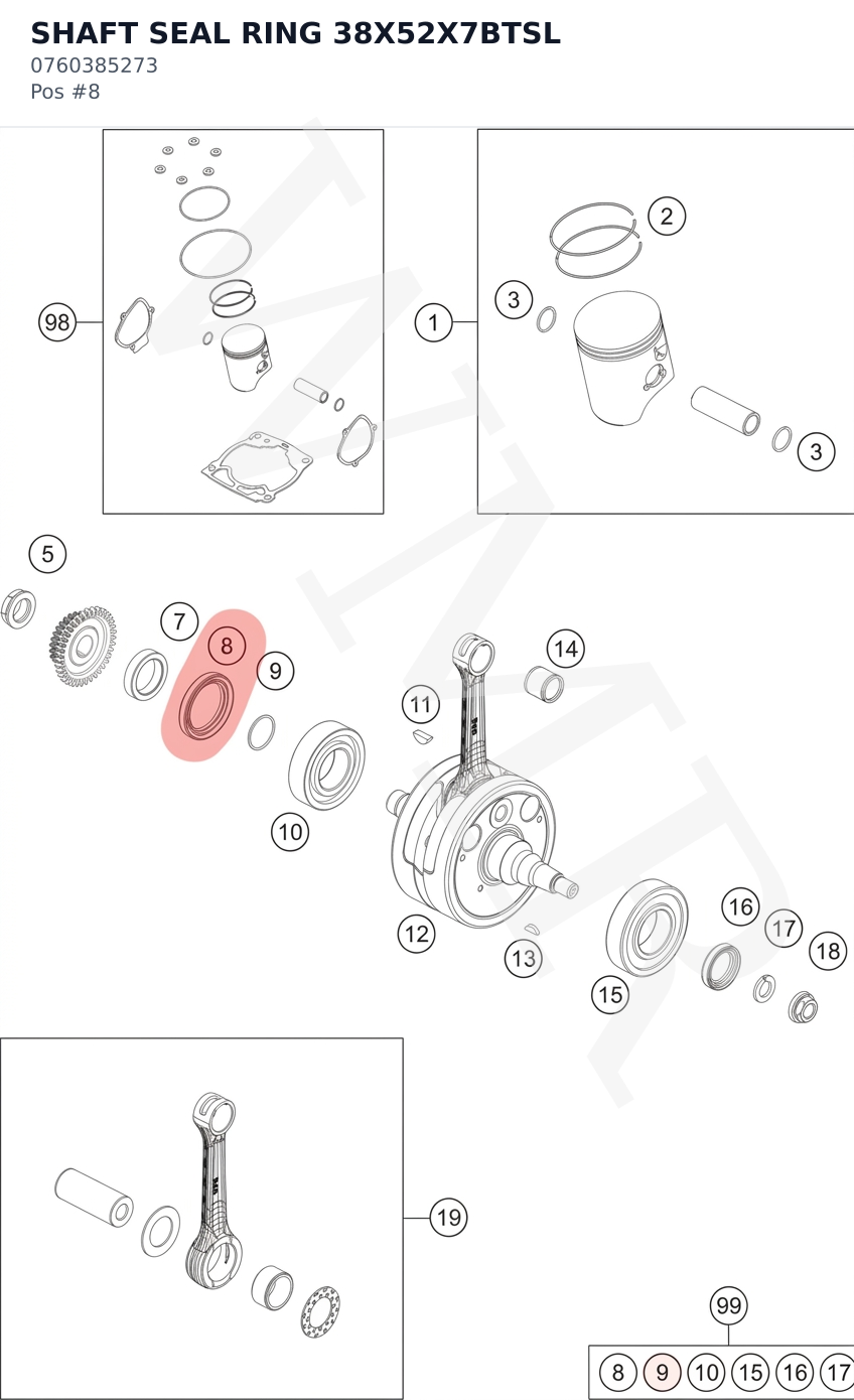 Diagram preview: SHAFT SEAL RING 38X52X7BTSL (0760385273)