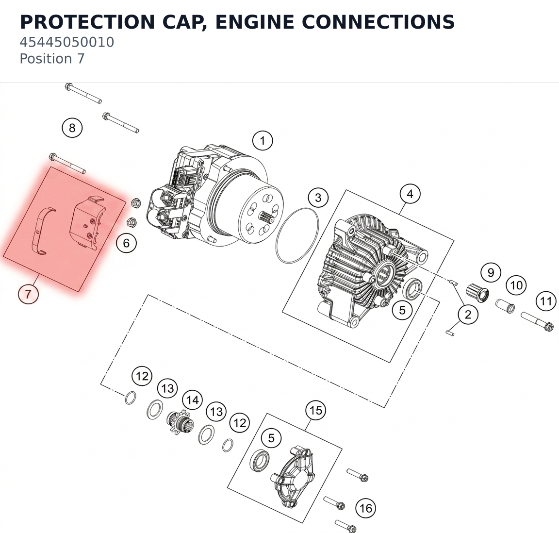 Diagram preview: PROTECTION CAP, ENGINE CONNECTIONS (45445050010)