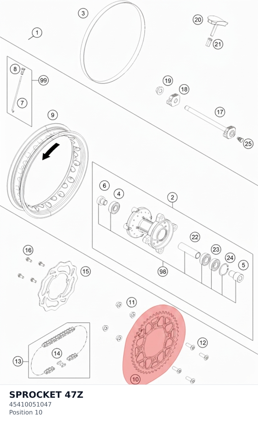 Diagram preview: SPROCKET 47Z (45410051047)