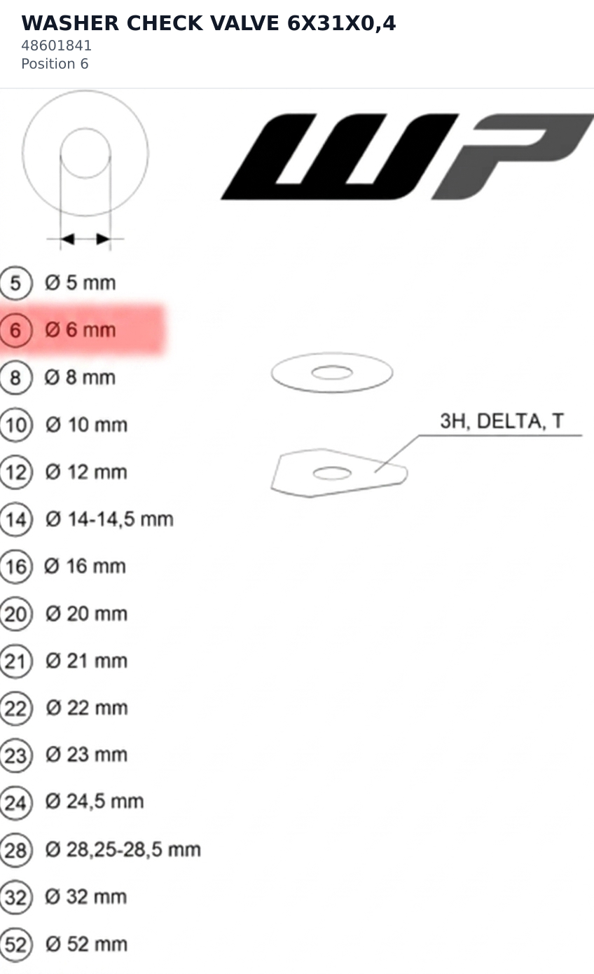 Diagram preview: WASHER CHECK VALVE 6X31X0,4 (48601841)