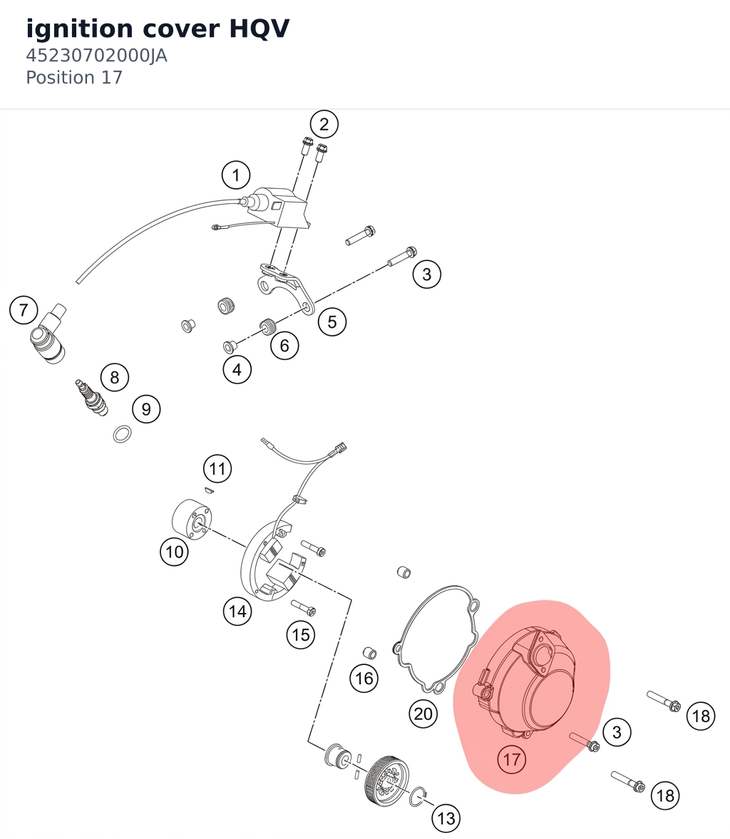 Diagram preview: ignition cover HQV (45230702000JA)