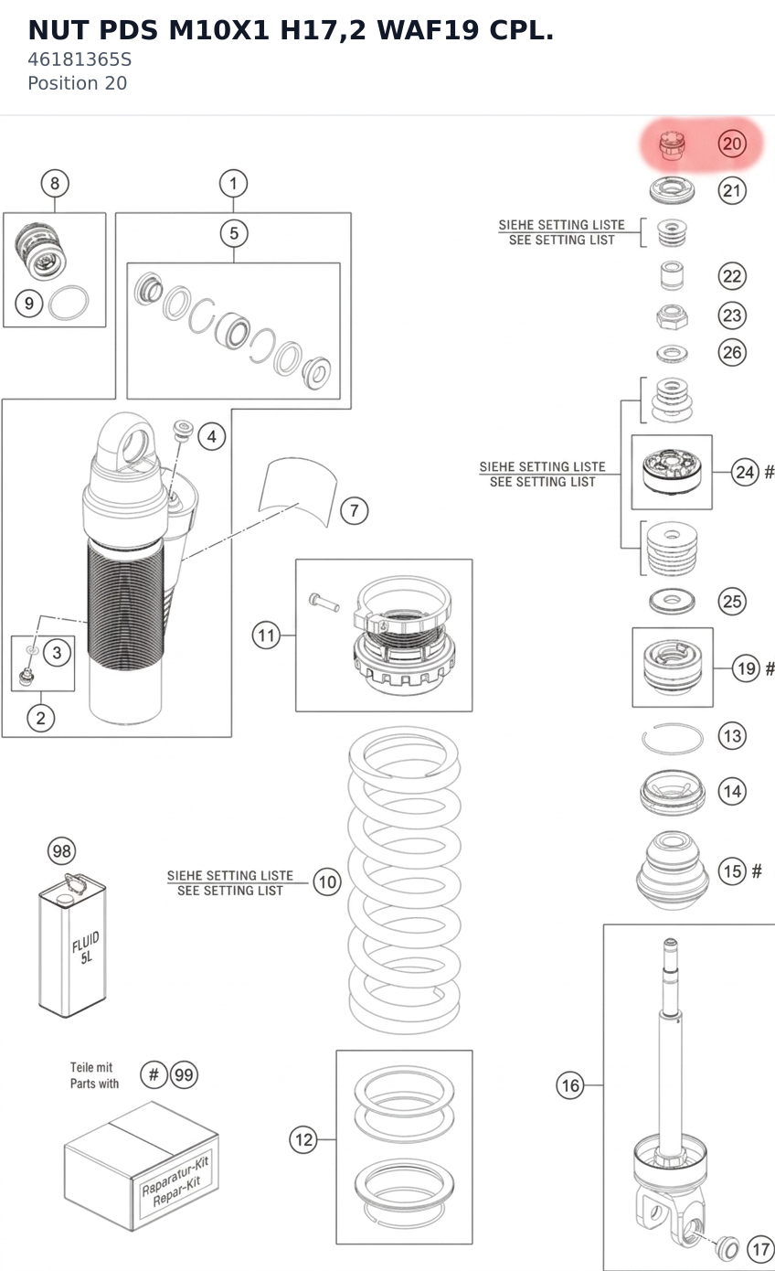 Diagram preview: NUT PDS M10X1 H17,2 WAF19 CPL. (46181365S)