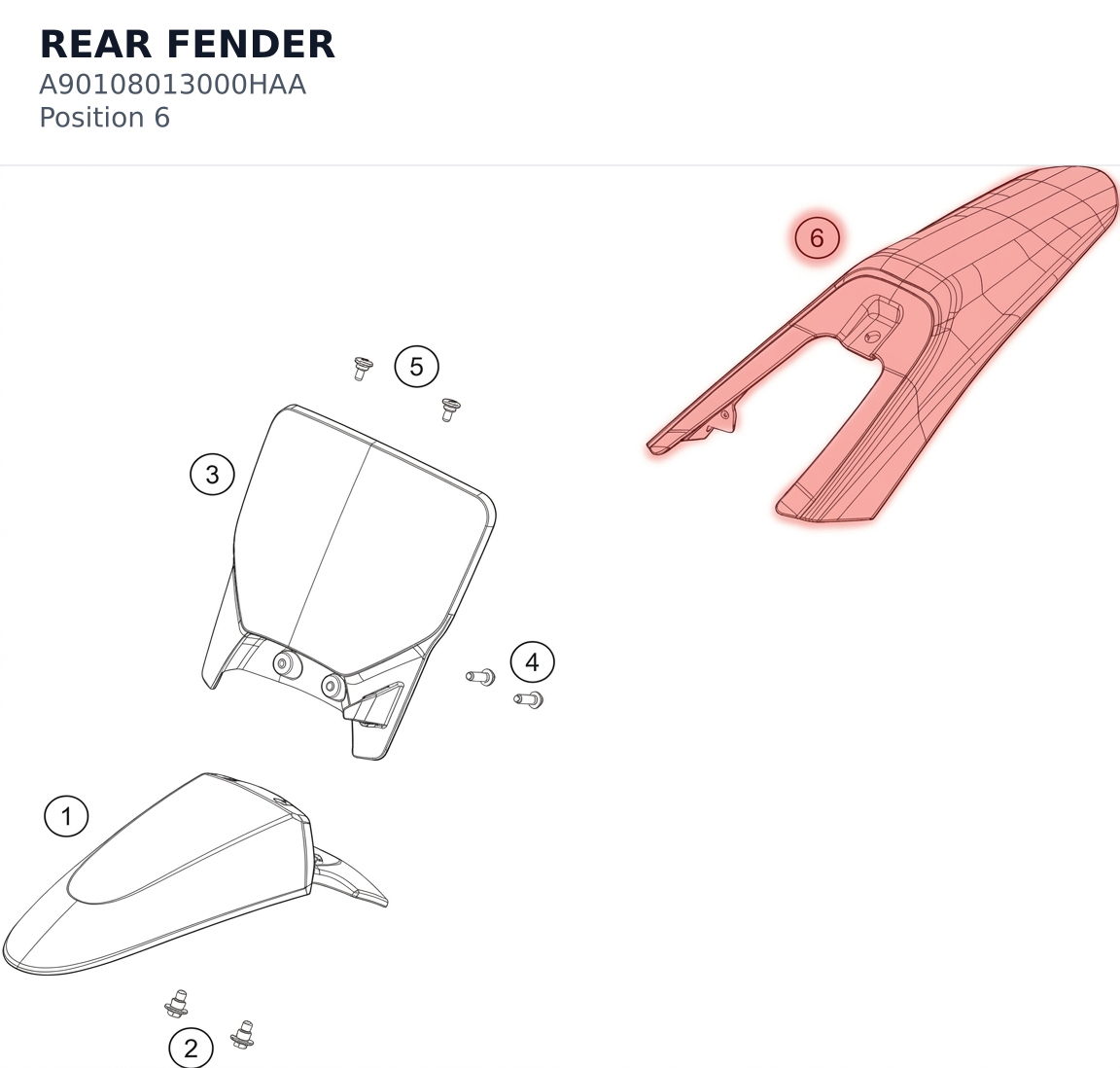 Diagram preview: REAR FENDER (A90108013000HAA)