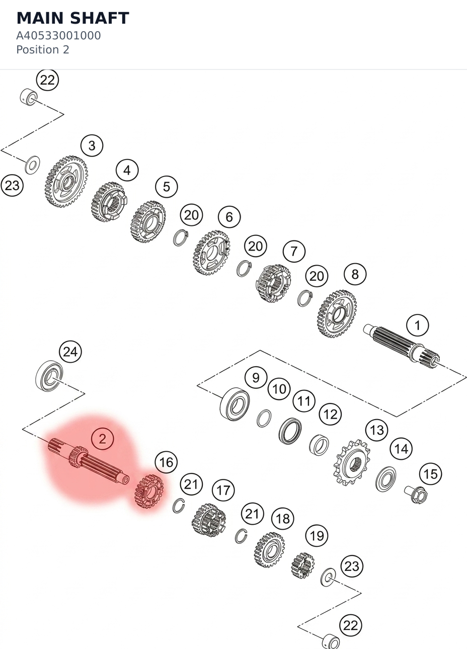 Diagram preview: MAIN SHAFT (A40533001000)