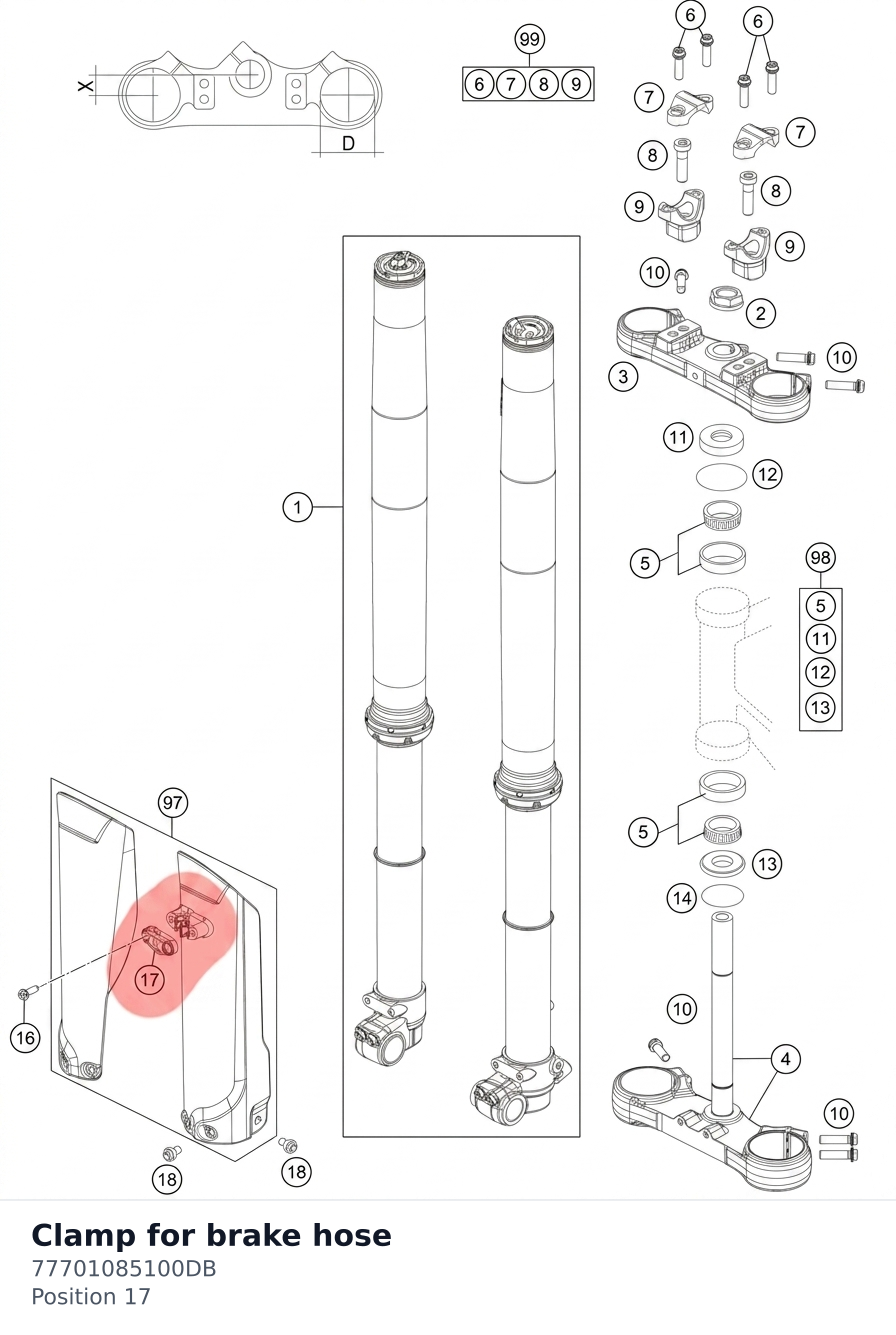 Diagram preview: Clamp for brake hose (77701085100DB)