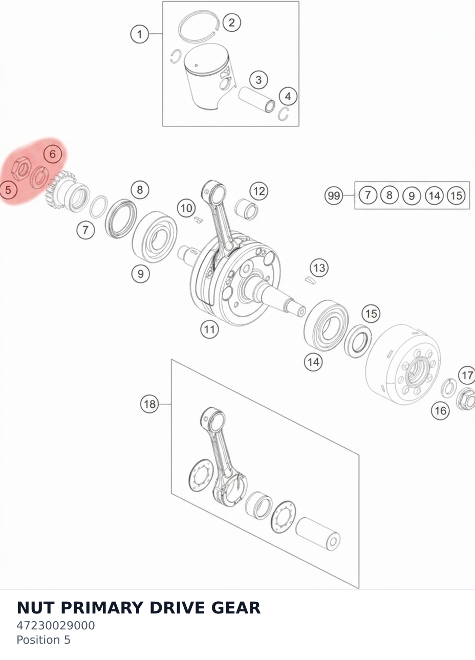 Diagram preview: NUT PRIMARY DRIVE GEAR (47230029000)