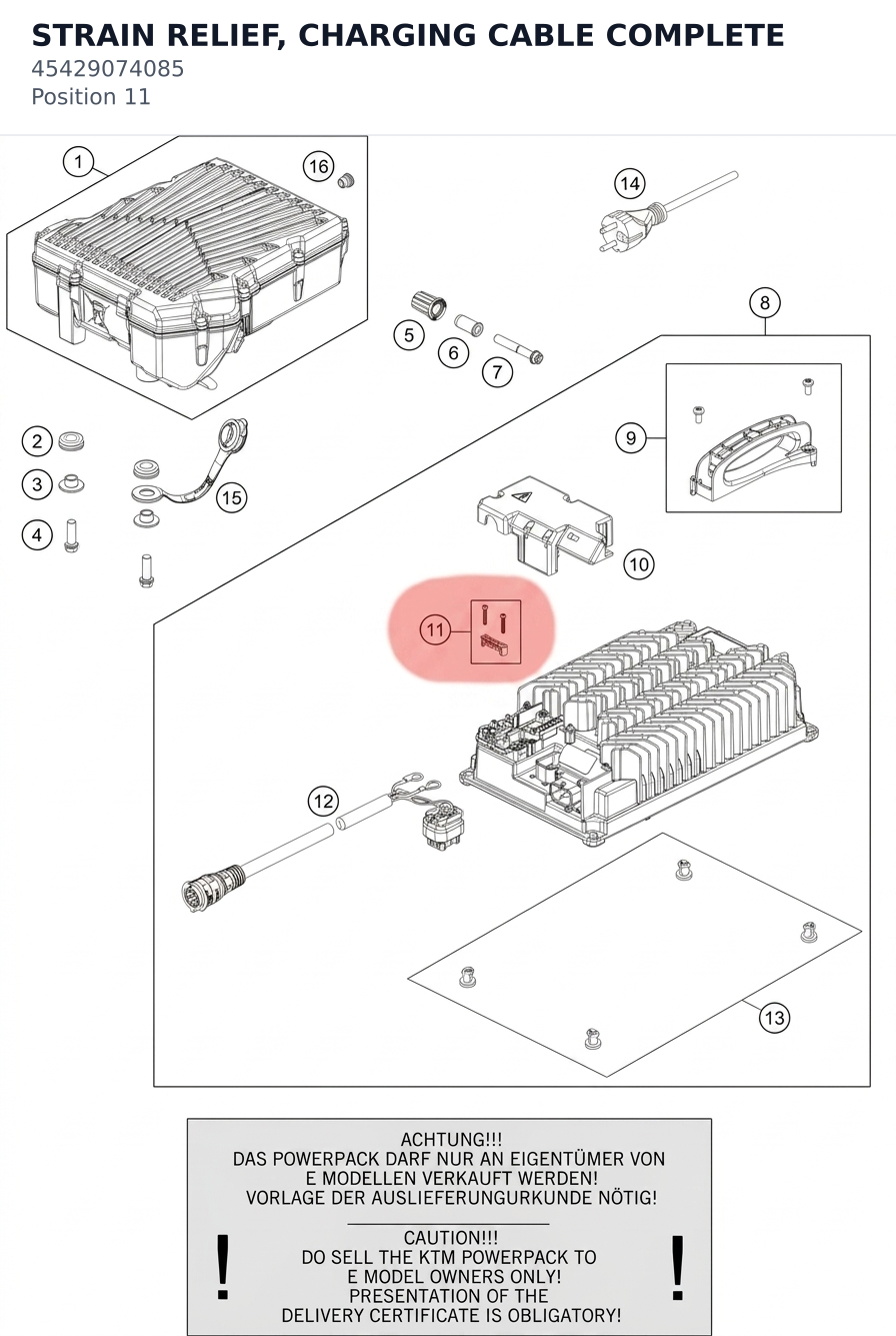 Diagram preview: STRAIN RELIEF, CHARGING CABLE COMPLETE (45429074085)