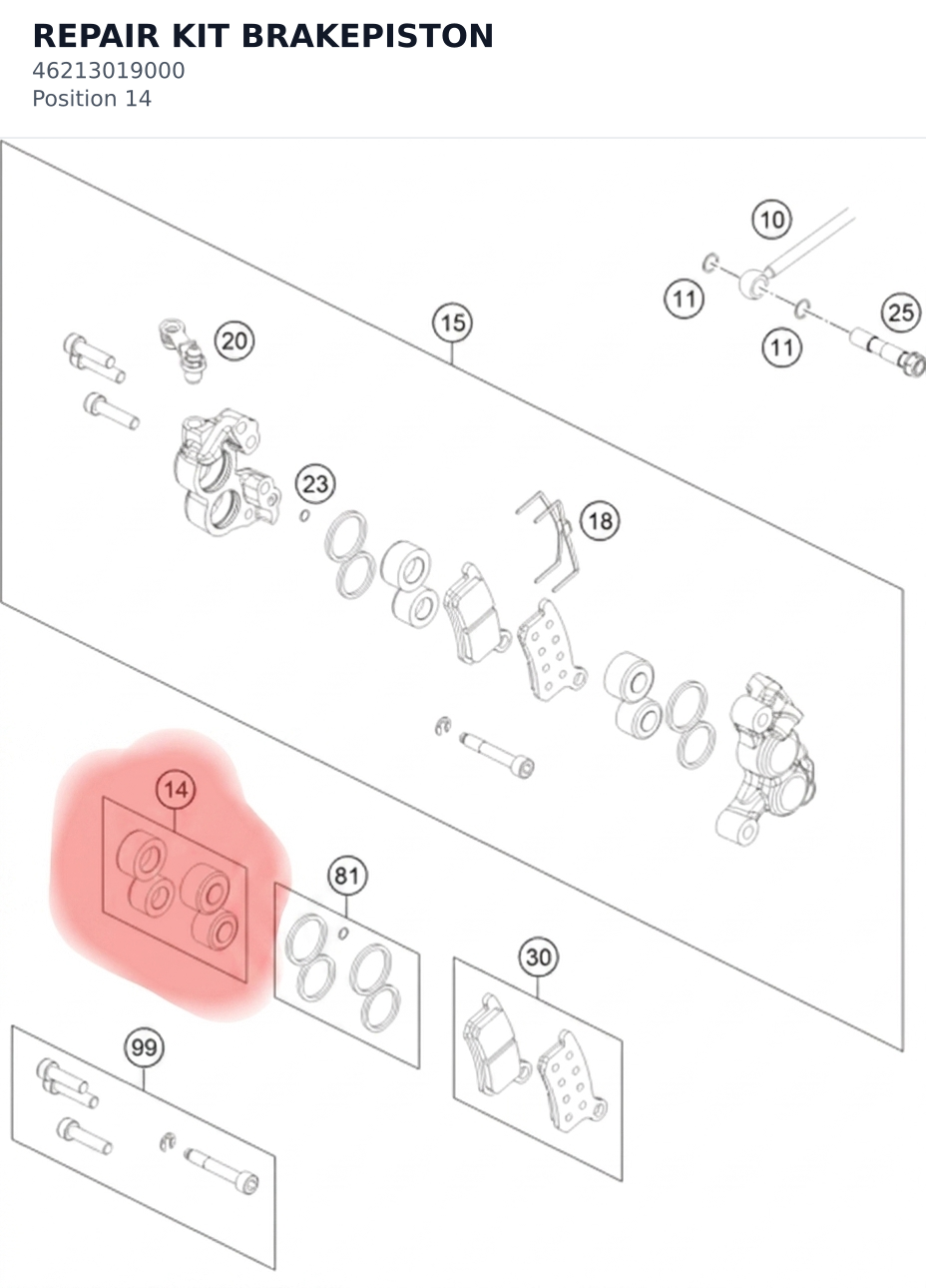 Diagram preview: REPAIR KIT BRAKEPISTON (46213019000)