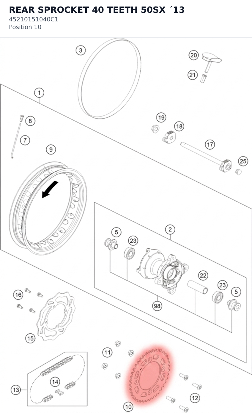 Diagram preview: REAR SPROCKET 40 TEETH 50SX ´13 (45210151040C1)