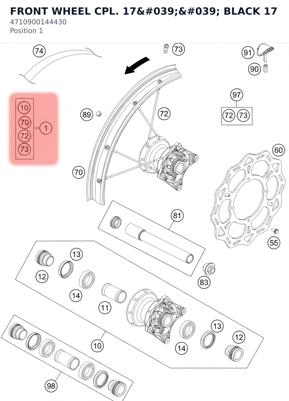 Diagram preview: FRONT WHEEL CPL. 17'' BLACK 17 (4710900144430)