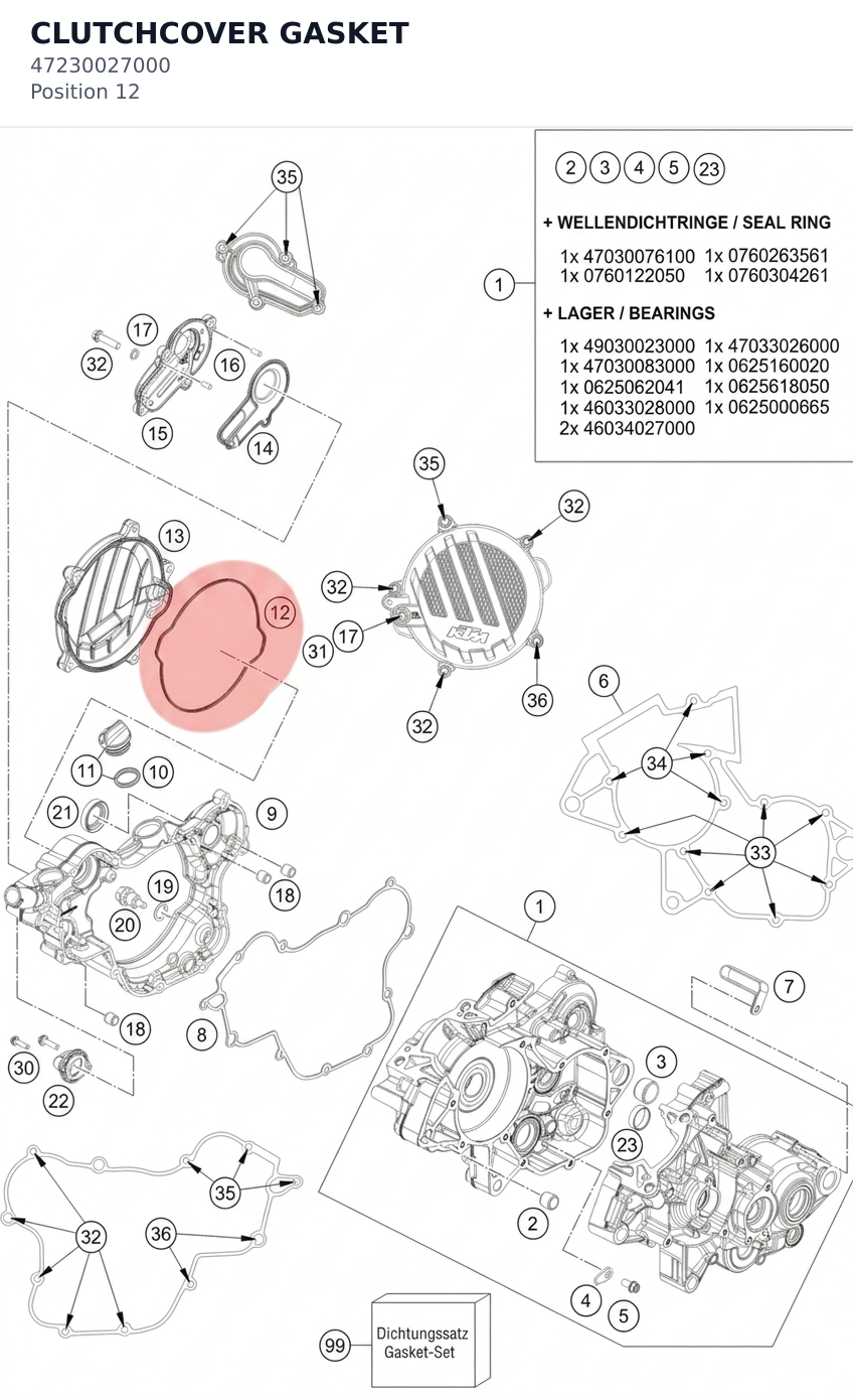 Diagram preview: CLUTCHCOVER GASKET (47230027000)