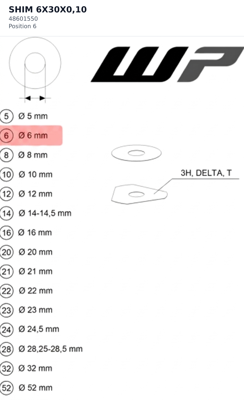Diagram preview: SHIM 6X30X0,10 (48601550)