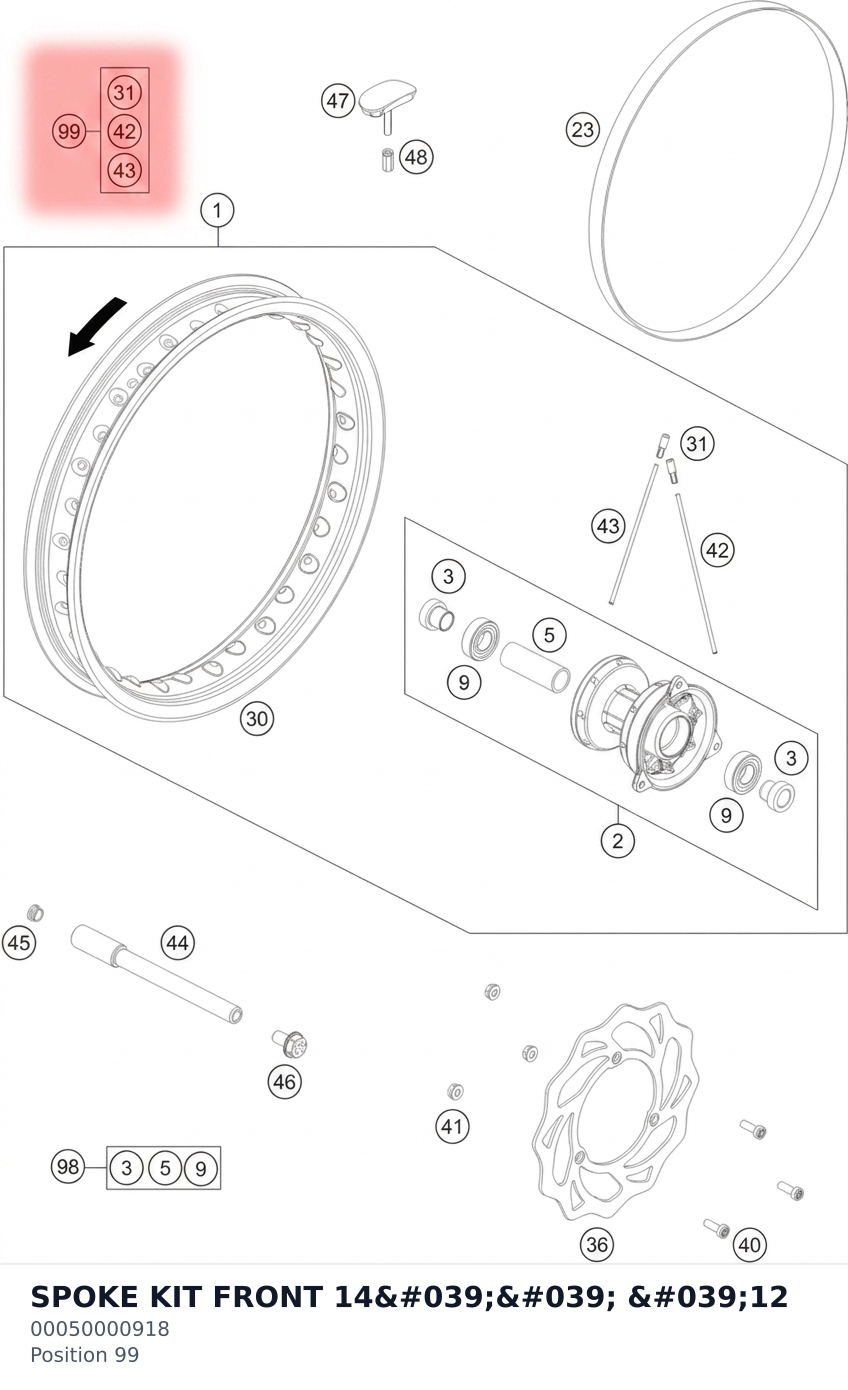 Diagram preview: SPOKE KIT FRONT 14'' '12 (00050000918)