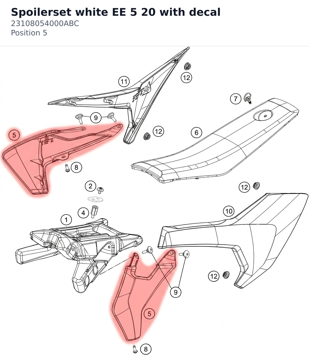 Diagram preview: Spoilerset white EE 5 20 with decal (23108054000ABC)