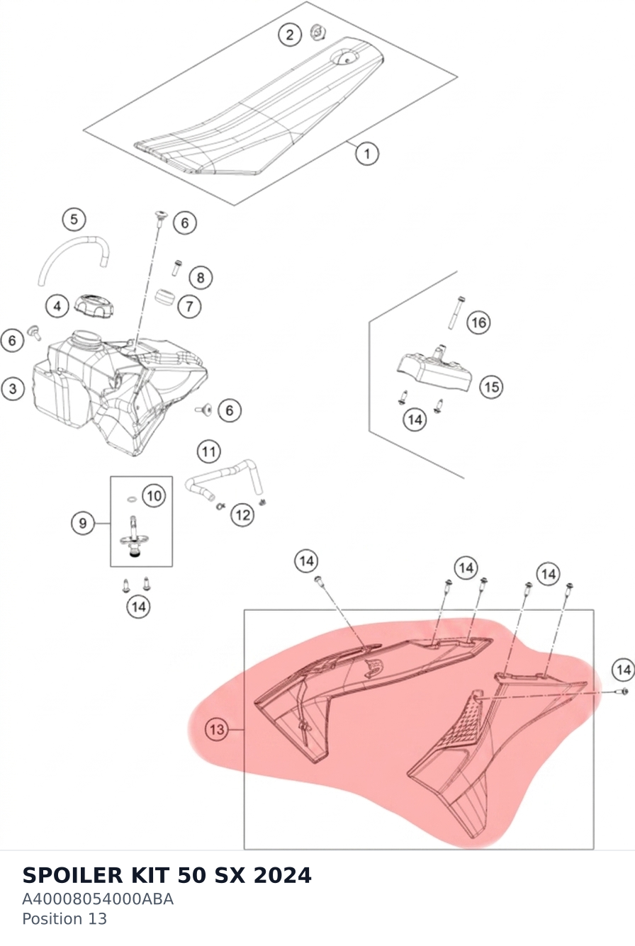 Diagram preview: SPOILER KIT 50 SX 2024 (A40008054000ABA)