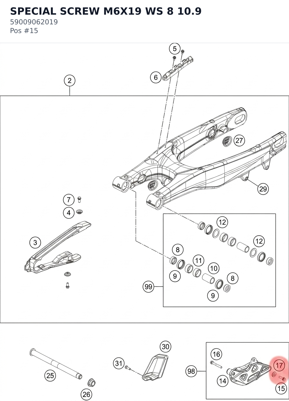 Diagram preview: SPECIAL SCREW M6X19 WS 8 10.9 (59009062019)