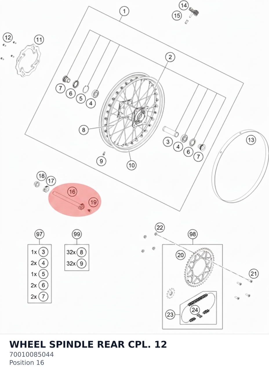 Diagram preview: WHEEL SPINDLE REAR CPL. 12 (70010085044)