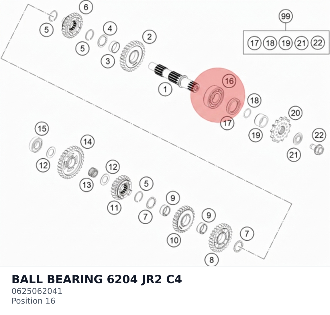 Diagram preview: BALL BEARING 6204 JR2 C4 (0625062041)