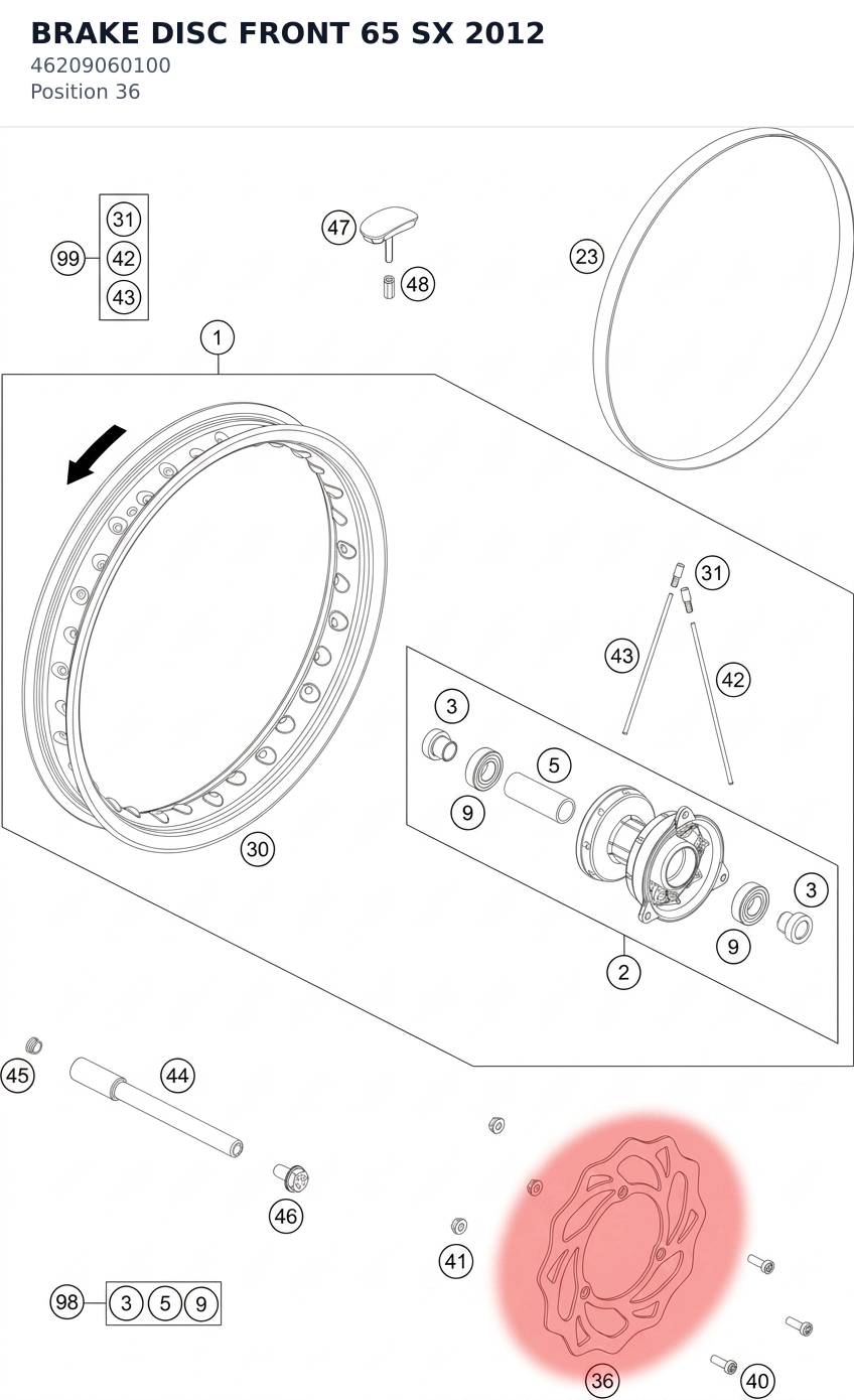 Diagram preview: BRAKE DISC FRONT 65 SX 2012 (46209060100)