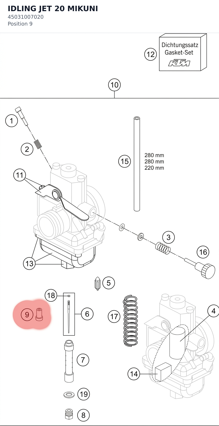 Diagram preview: IDLING JET 20 MIKUNI (45031007020)