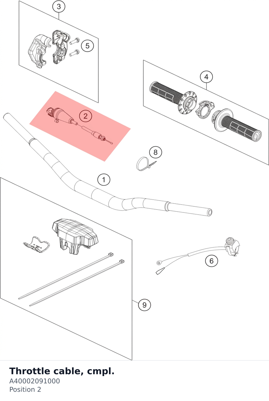 Diagram preview: Throttle cable, cmpl. (A40002091000)