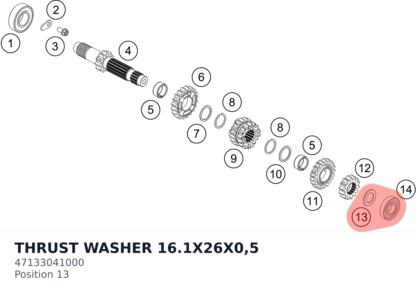 Diagram preview: THRUST WASHER 16.1X26X0,5 (47133041000)
