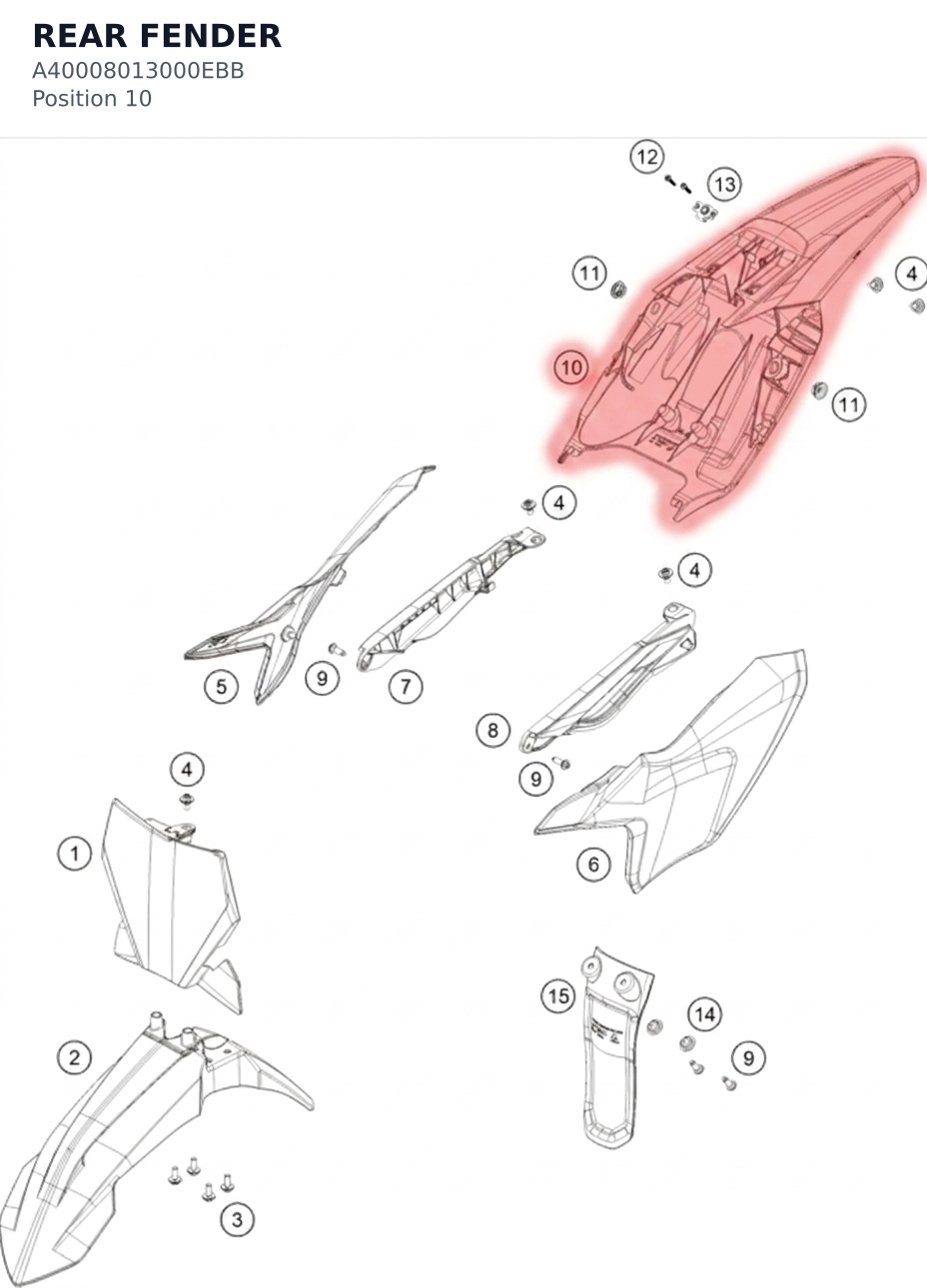 Diagram preview: REAR FENDER (A40008013000EBB)