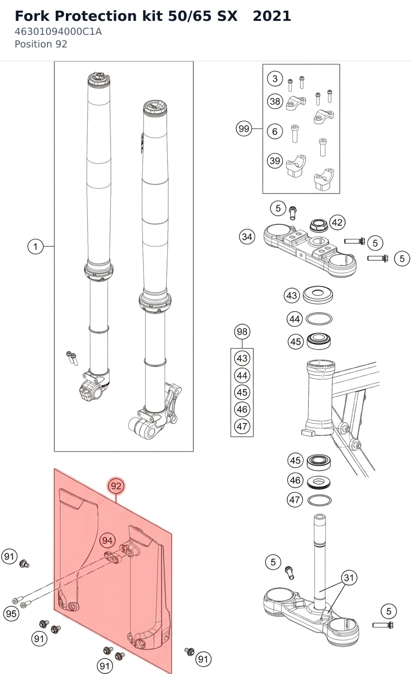Diagram preview: Fork Protection kit 50/65 SX 2021 (46301094000C1A)