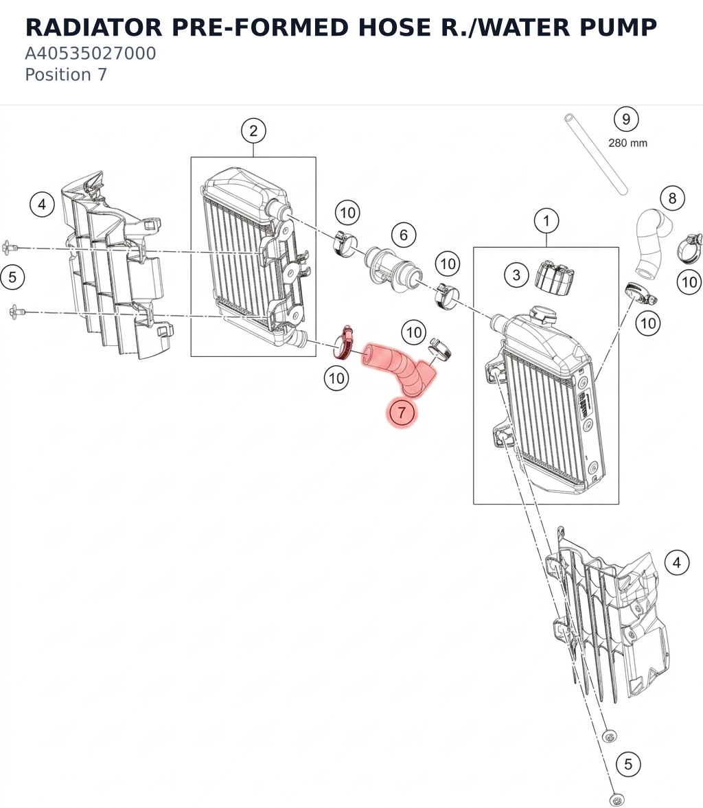 Diagram preview: RADIATOR PRE-FORMED HOSE R./WATER PUMP (A40535027000)