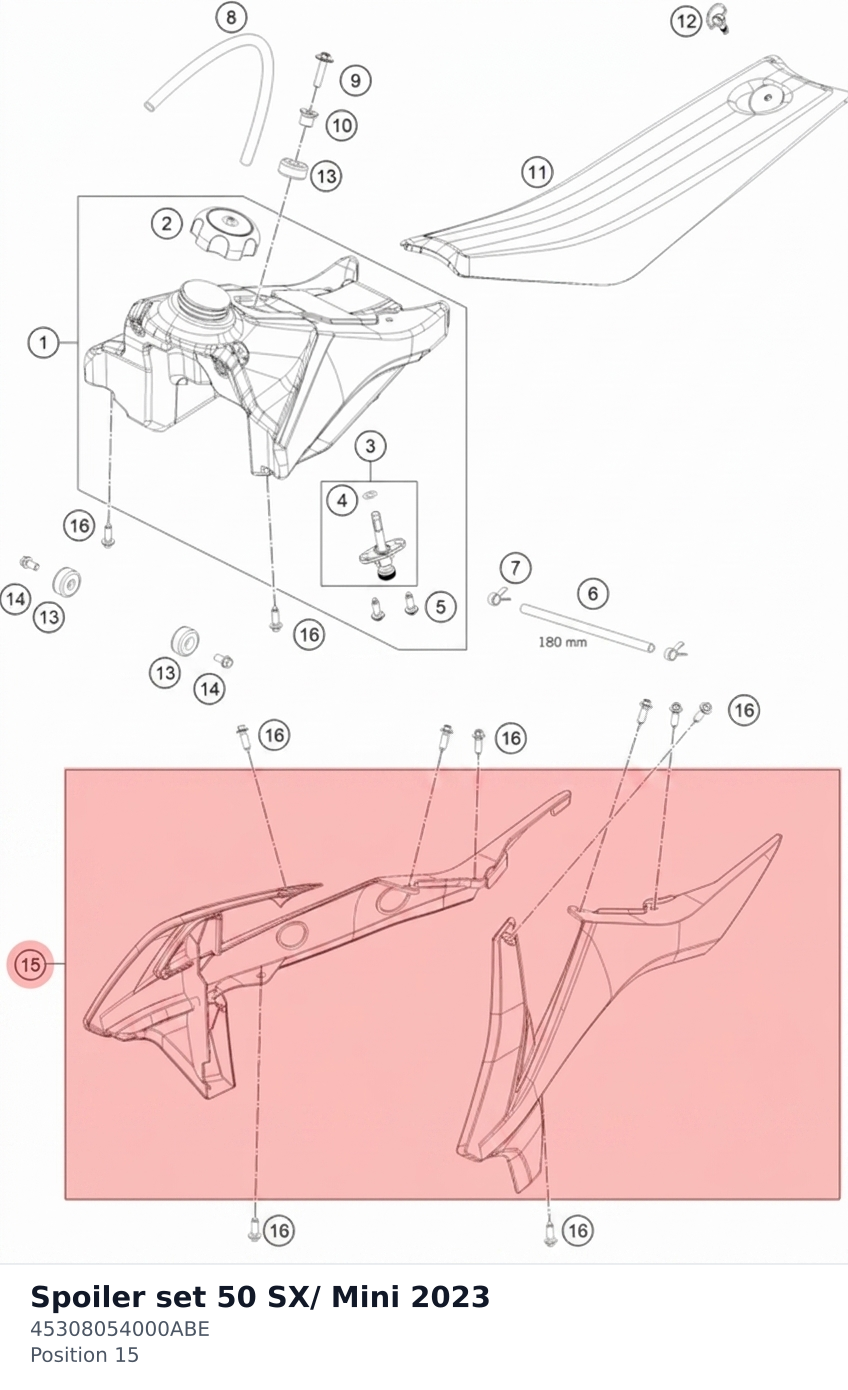 Diagram preview: Spoiler set 50 SX/ Mini 2023 (45308054000ABE)