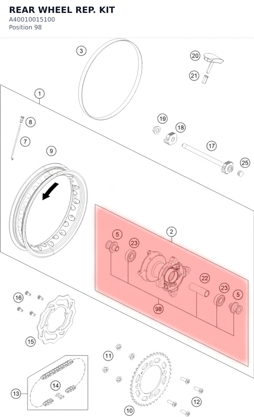 Diagram preview: REAR WHEEL REP. KIT (A40010015100)