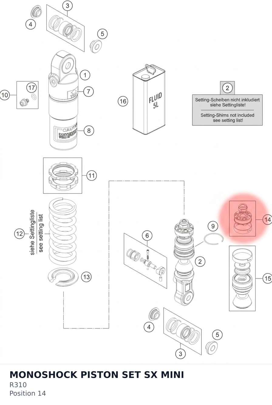 Diagram preview: MONOSHOCK PISTON SET SX MINI (R310)