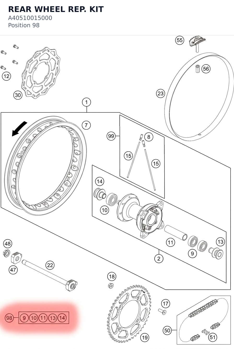 Diagram preview: REAR WHEEL REP. KIT (A40510015000)
