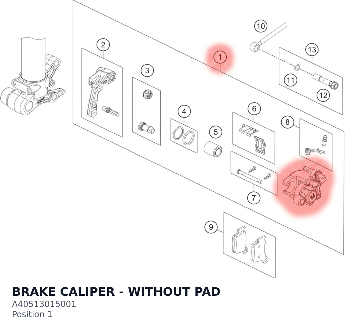 Diagram preview: BRAKE CALIPER - WITHOUT PAD (A40513015001)