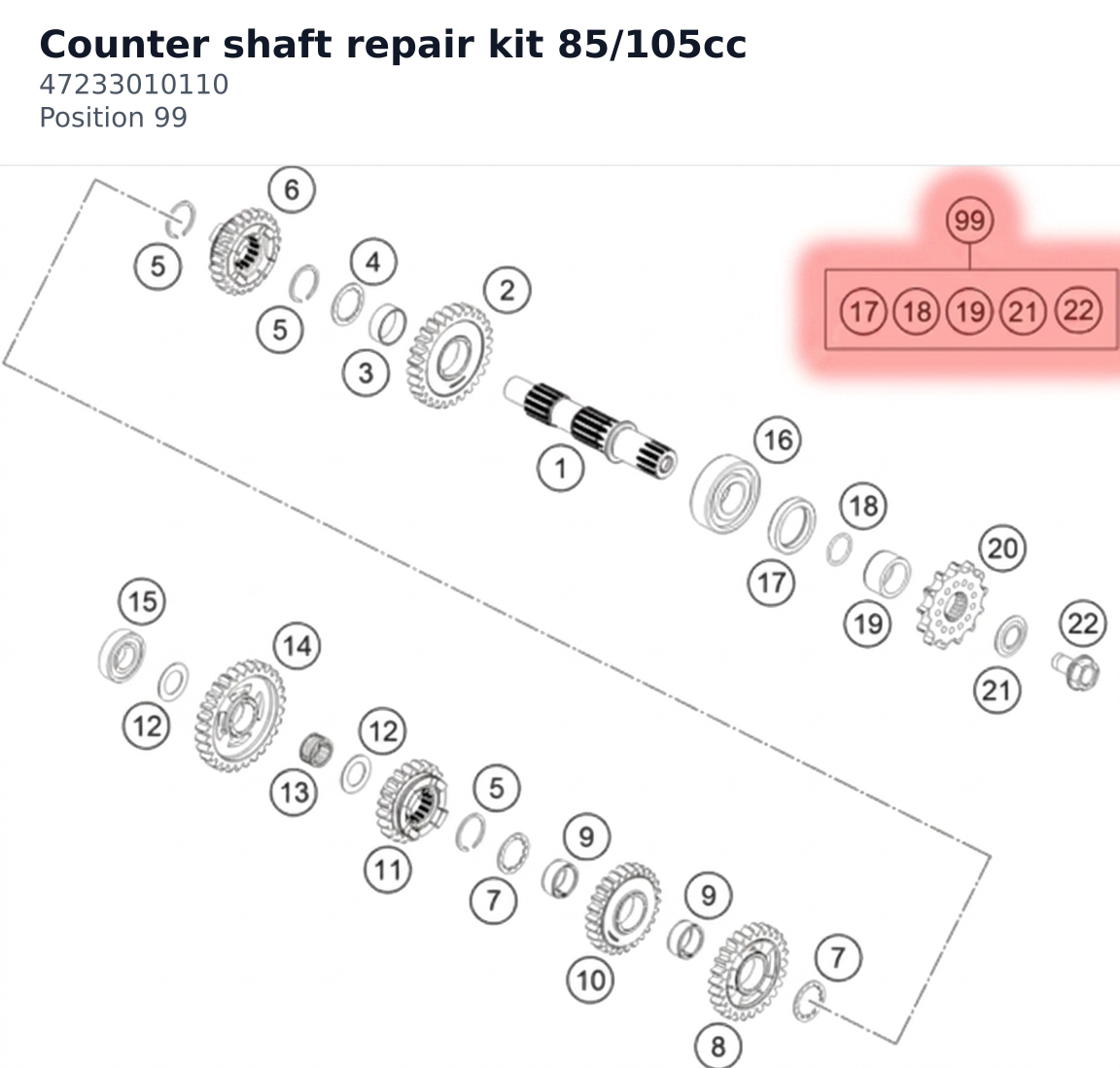 Diagram preview: Counter shaft repair kit 85/105cc (47233010110)