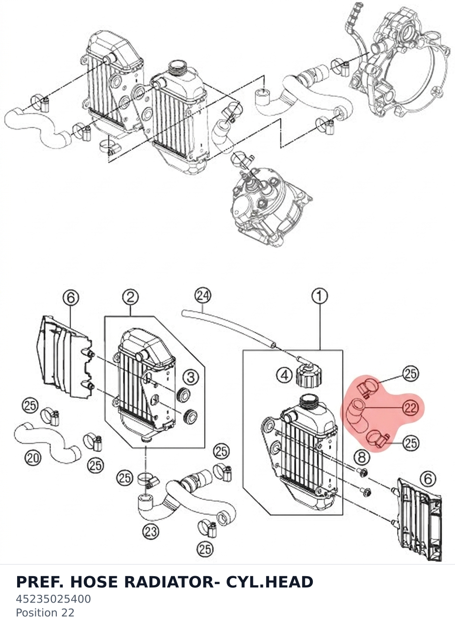 Diagram preview: PREF. HOSE RADIATOR- CYL.HEAD (45235025400)